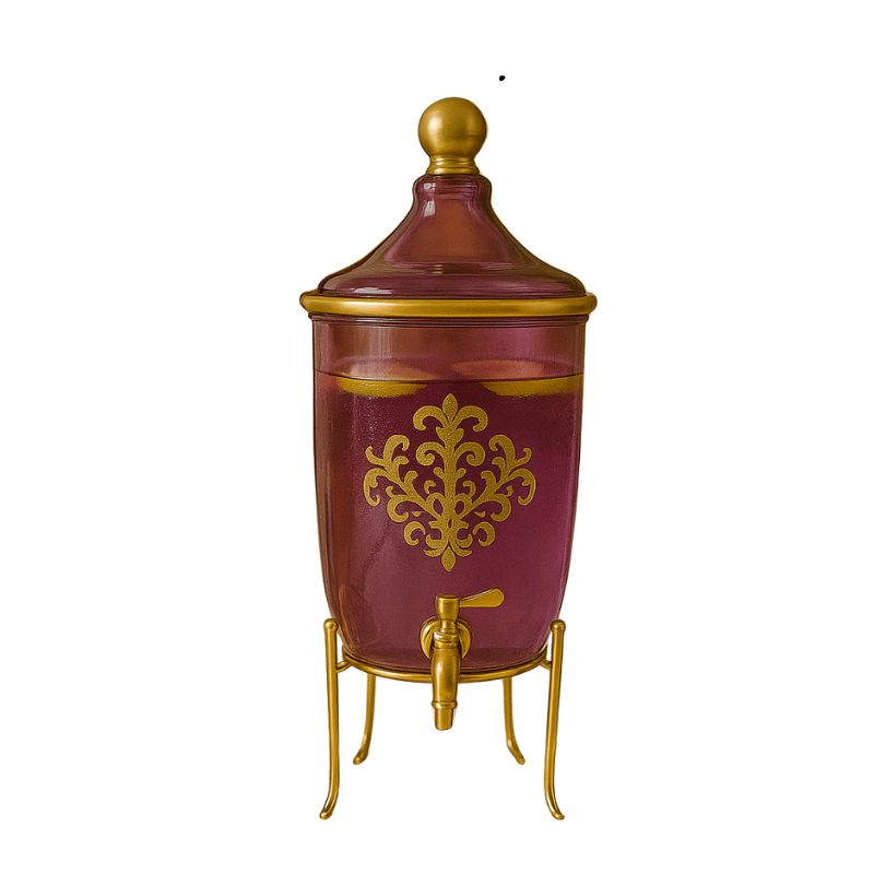 Distributeur de Boissons en Verre mauve avec Support Doré 4L