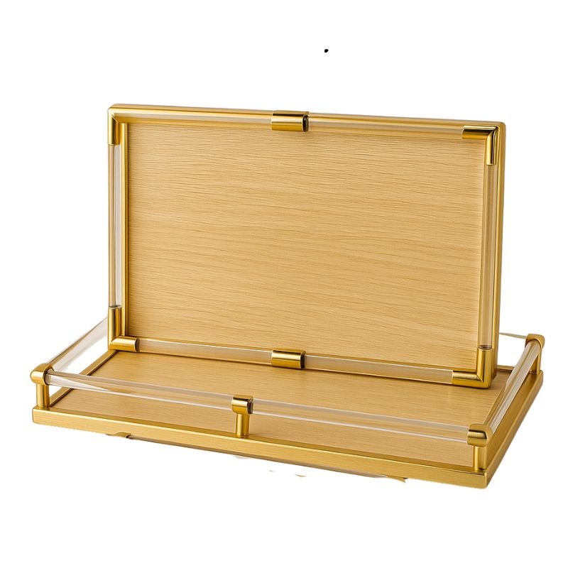 Ensemble de 2 Plateaux rectangles en Bois avec Finitions Dorées
