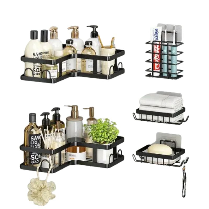 Lot de 5 Étagères de Douche et de Rangement Sans Perçage