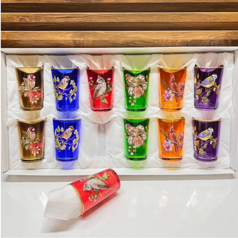 Ensemble de 12 Verres à Thé O'Birds – Multi Couleurs