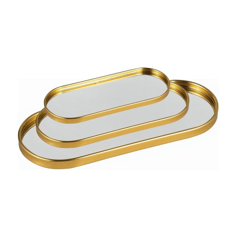 Lot de 3 Plateaux Ovals en Miroir Doré