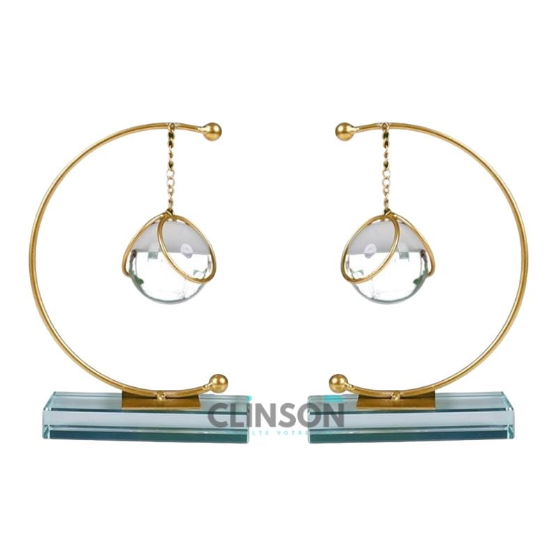 Présentoir d'Ornements en Boule de Cristal en Fer Forgé Demi-Lune ( 2 pièces )