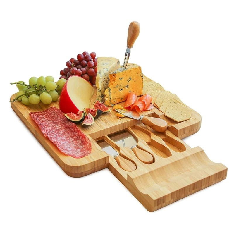 Plateau à Fromage en Bambou avec Couverts Intégrés