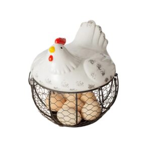 Panier de Rangement Nordique en Forme de Poule – Céramique & Métal avec Couvercle