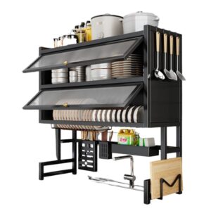 Armoire d’Évier en Métal à Double Niveau – Support de Rangement Vaisselle & Bols avec Égouttoir
