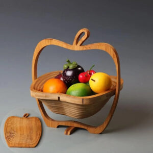 Bois d’Art – Panier Pliable en Bois Naturel Forme Pomme