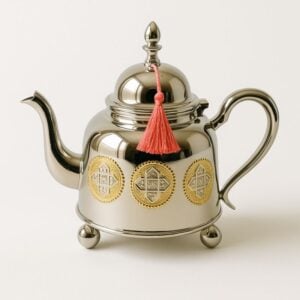 Théière marocaine artisanale argentée et dorée – Élégance & Tradition