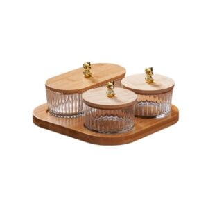 Boîte de Rangement en Verre Ovale avec Couvercle & Plateau en Bois