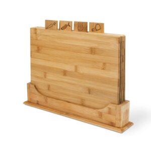 Set de 4 Planches à Découper en Bambou avec Support