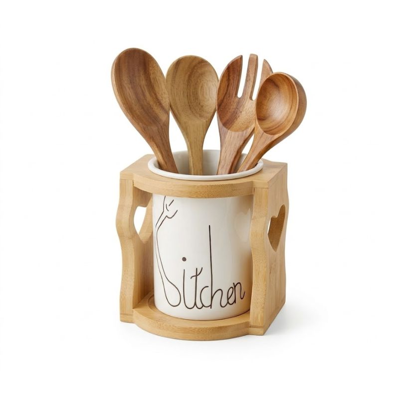 Set d’Ustensiles en Bois Naturel – Élégance & Chaleur